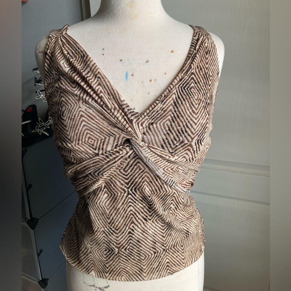 Geometric Brown Sleeveless Top